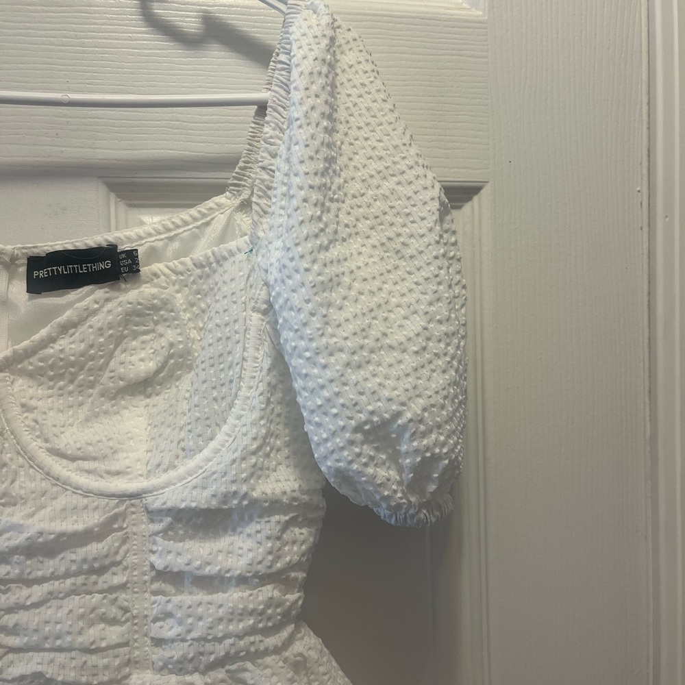 White Puff-Sleeve Tiered Mini Dress size 2 - Picture 6 of 13